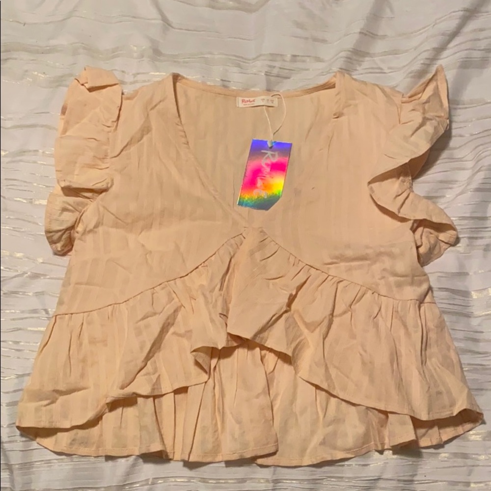 Romwe Light Pink Peplum Style Shirt with Frills